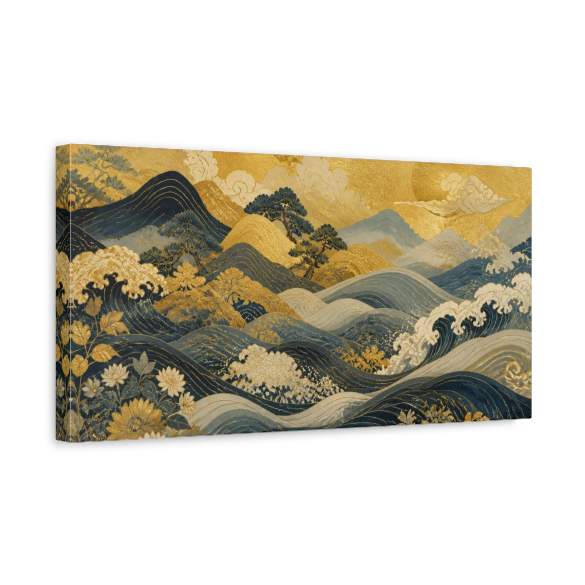 Side Mockup 3. Luminous Gold Waves shown as canvas print