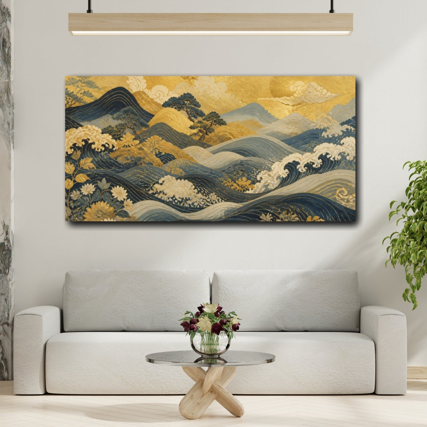 Mockup 2. Luminous Gold Waves shown as canvas print