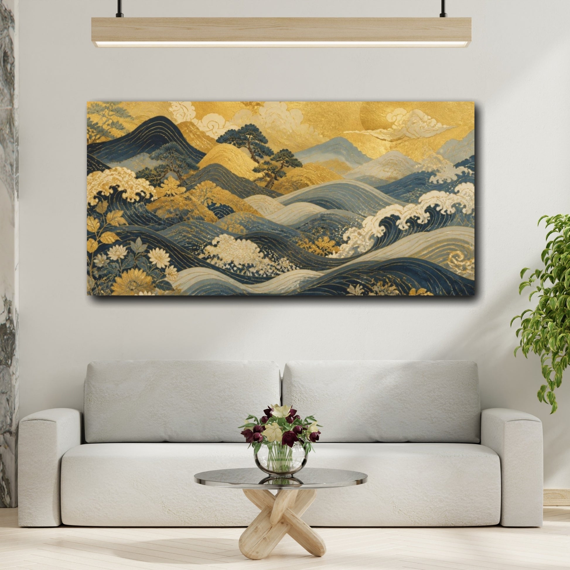 Mockup 2. Luminous Gold Waves shown as canvas print