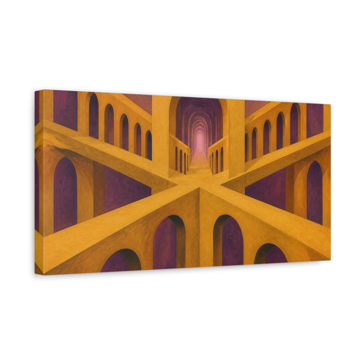 Side Mockup 3. Luminous Ochre Arches shown as canvas print