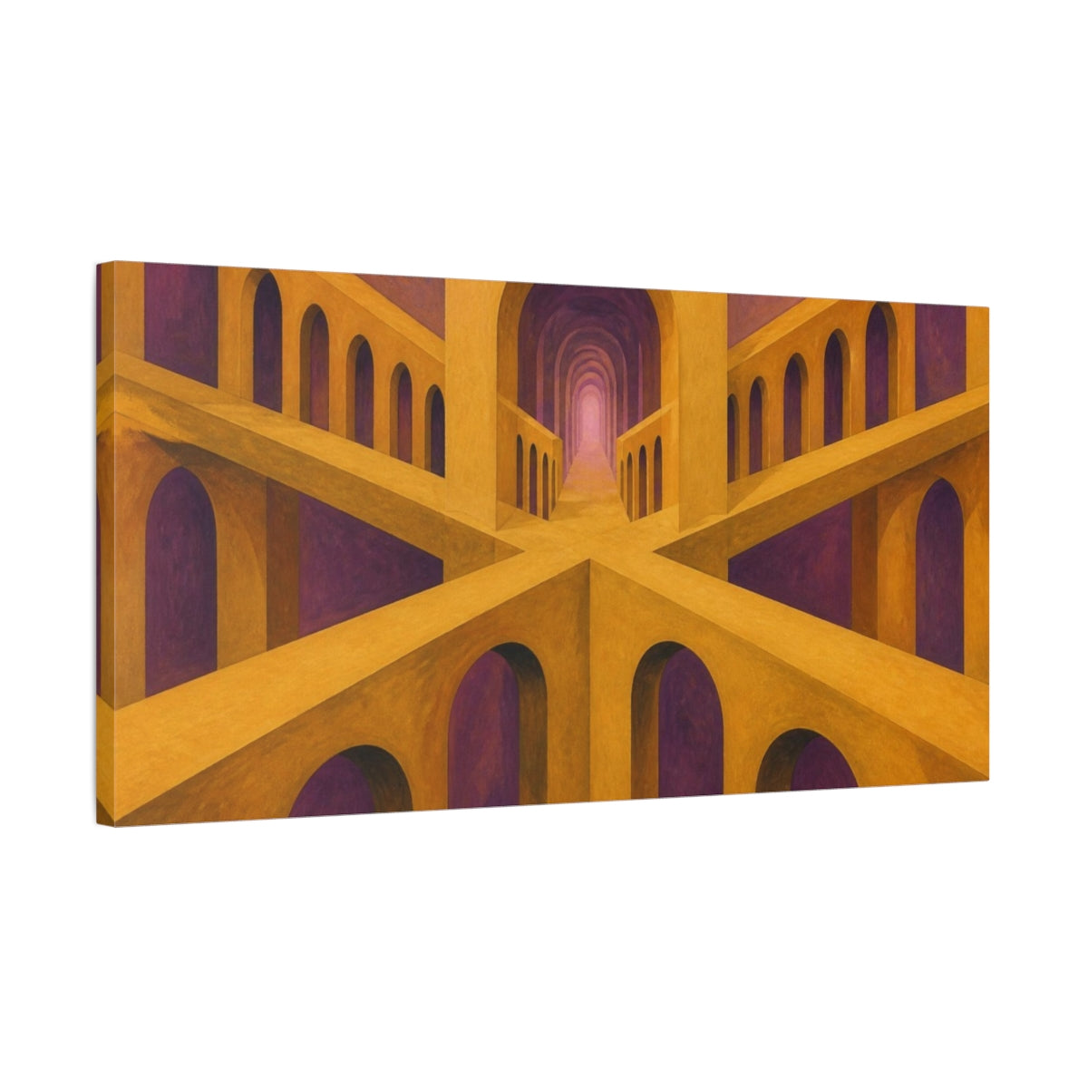 Side Mockup 1. Luminous Ochre Arches shown as canvas print