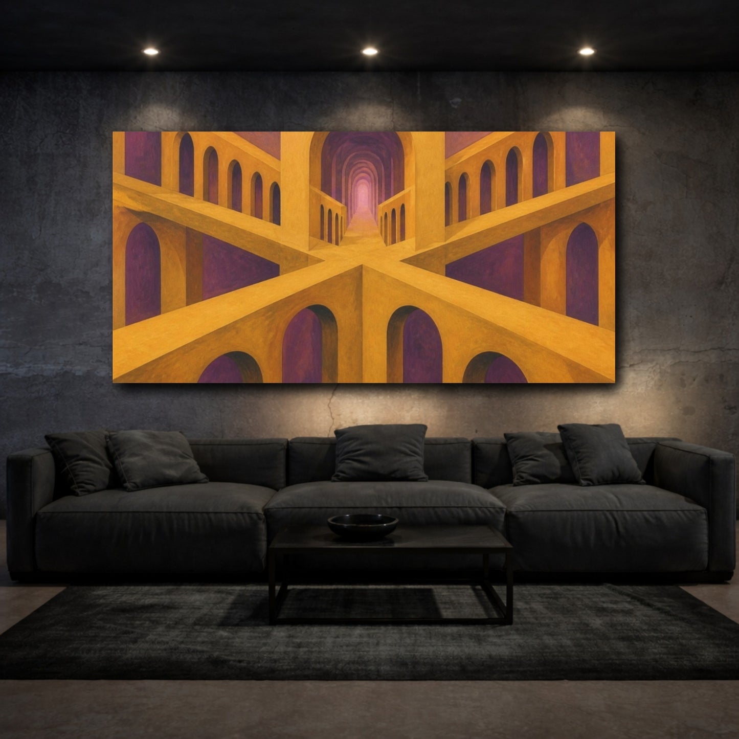 Mockup 3. Luminous Ochre Arches shown as canvas print