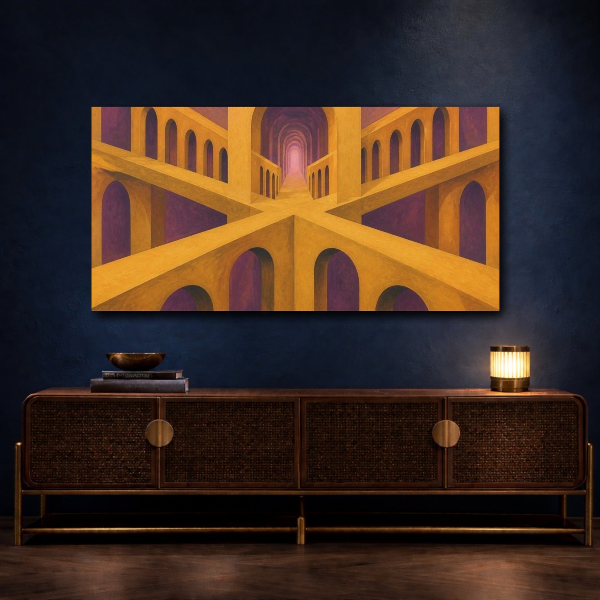 Mockup 4. Luminous Ochre Arches shown as canvas print