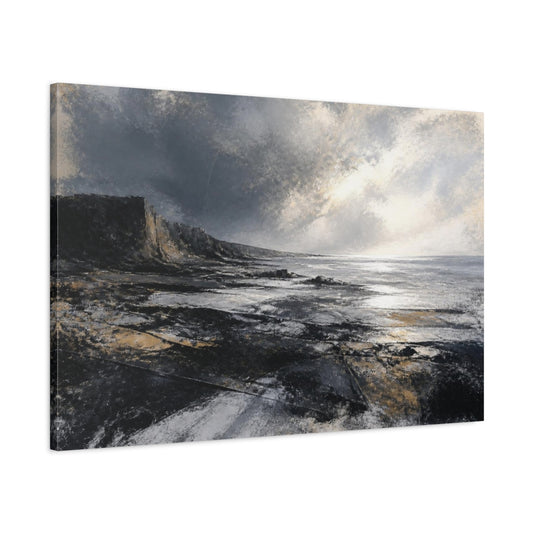 Main Mockup. Luminous Steel Shoreline shown as canvas print