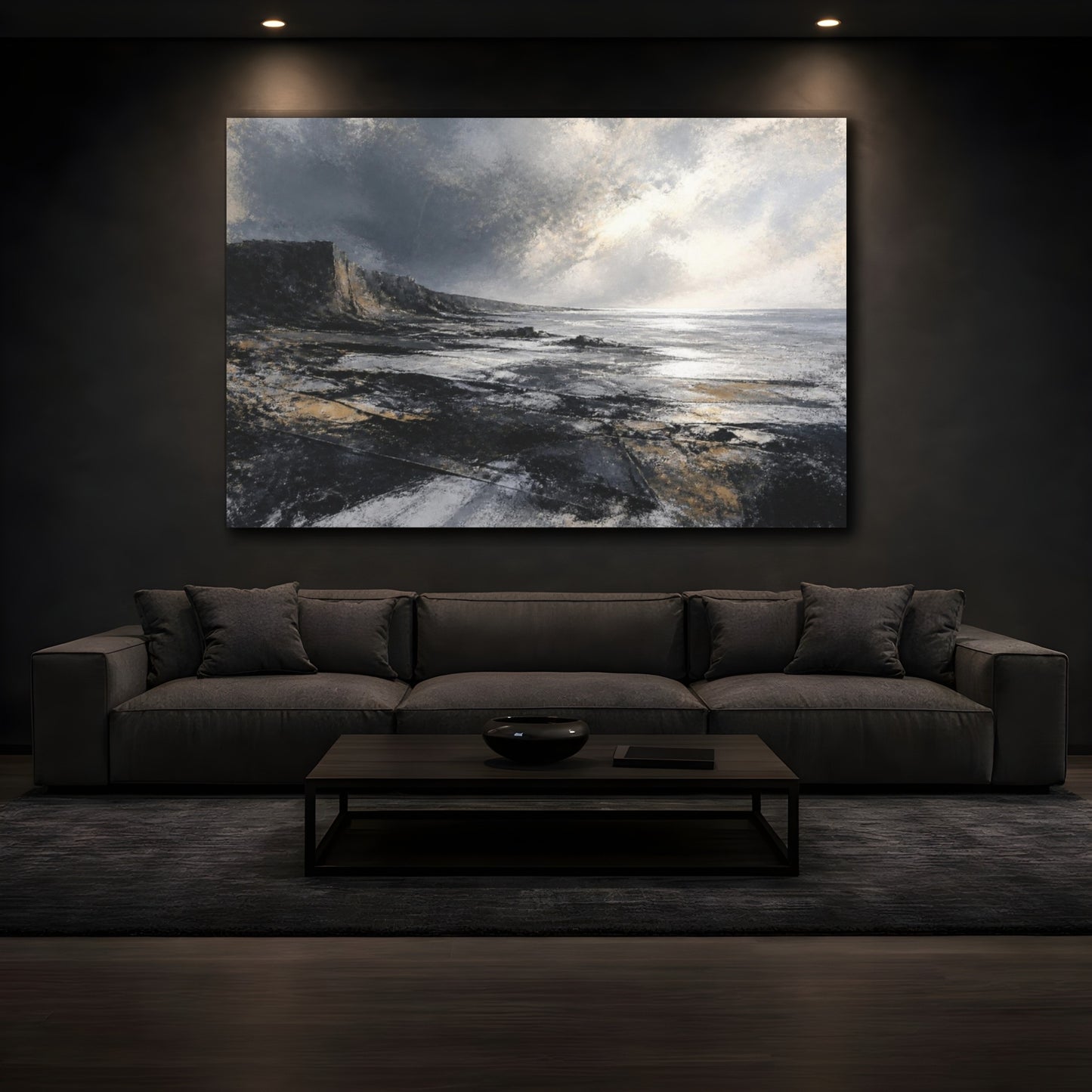 Mockup 3. Luminous Steel Shoreline shown as canvas print