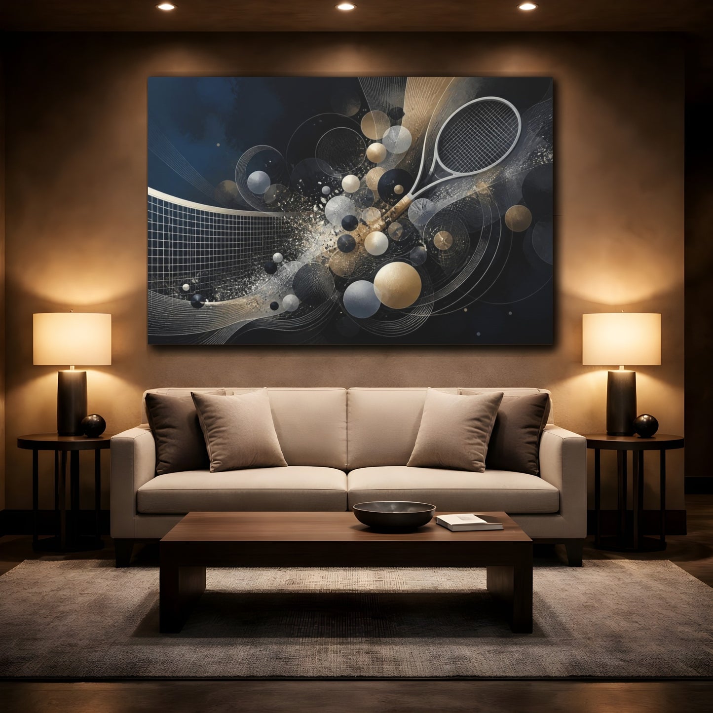 Mockup 2. Luminous Tennis Motion shown as canvas print