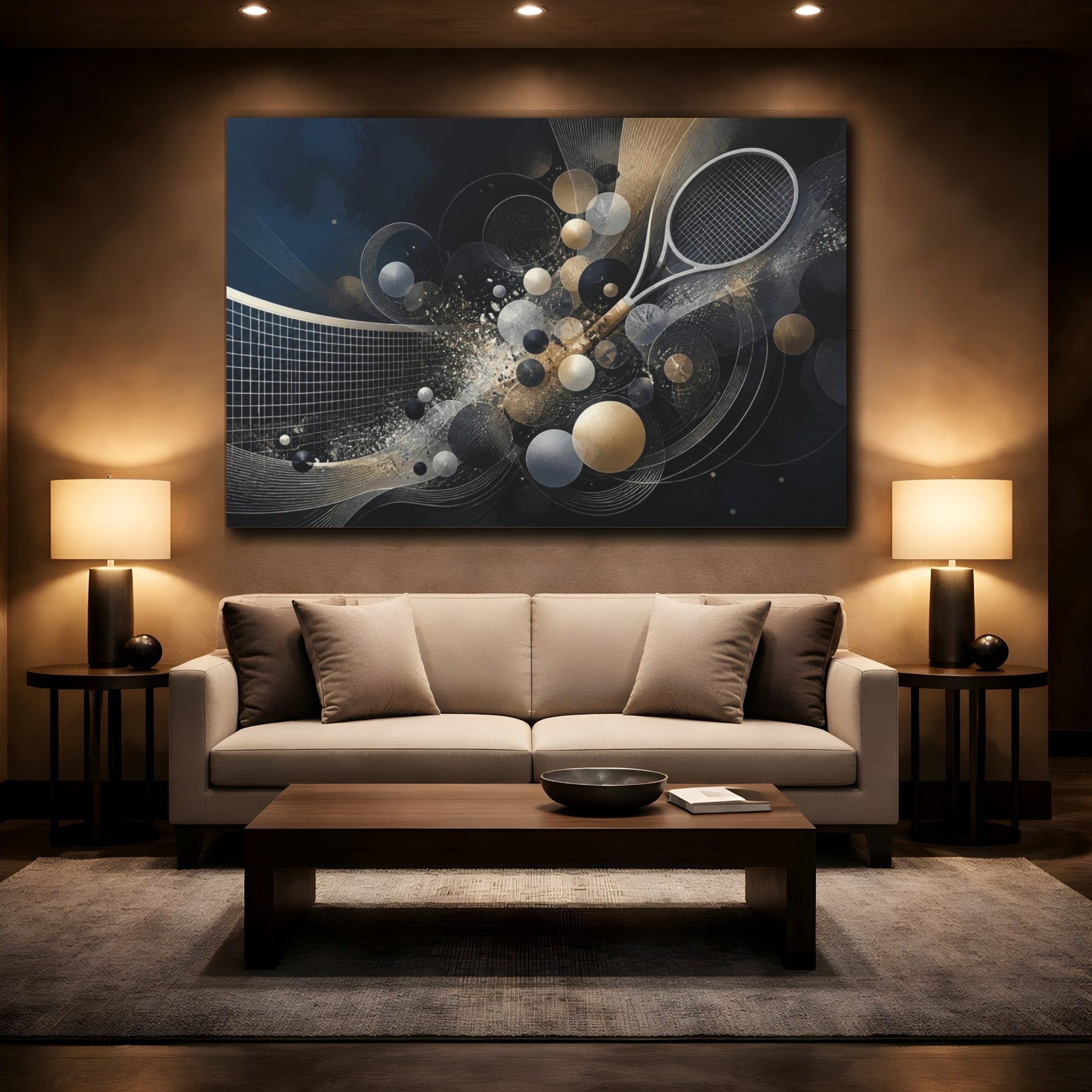 Mockup 2. Luminous Tennis Motion shown as canvas print
