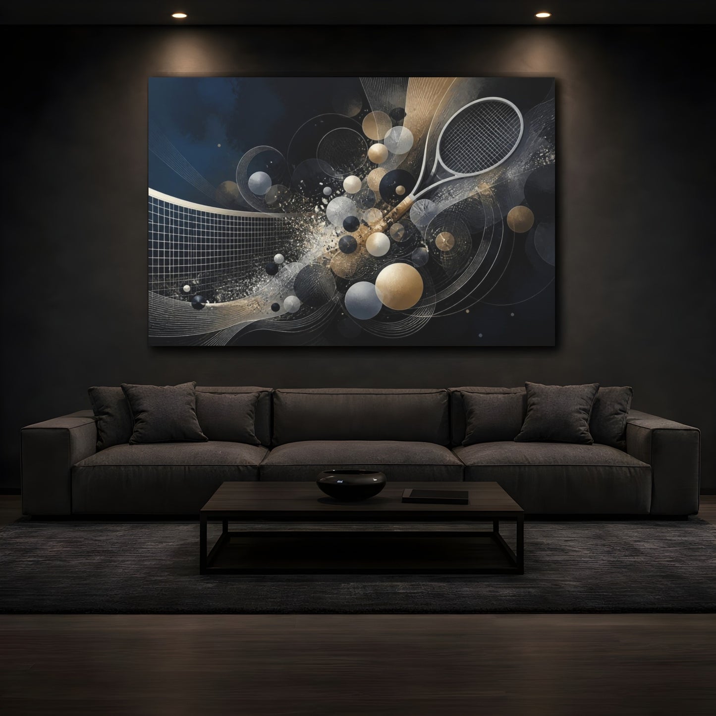 Mockup 3. Luminous Tennis Motion shown as canvas print