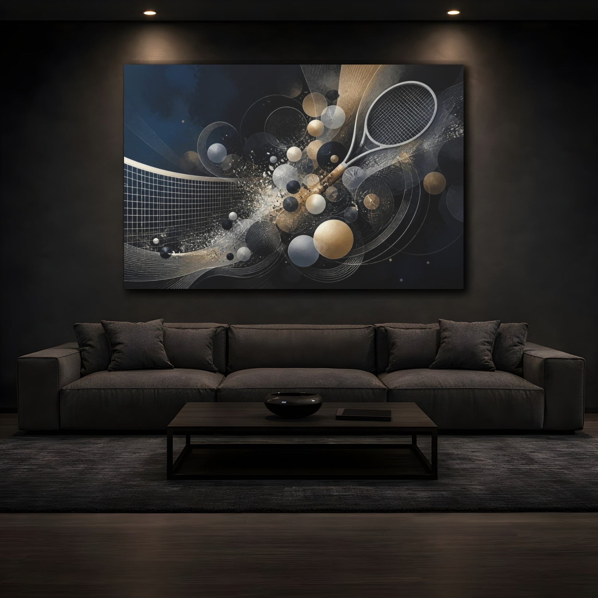 Mockup 3. Luminous Tennis Motion shown as canvas print