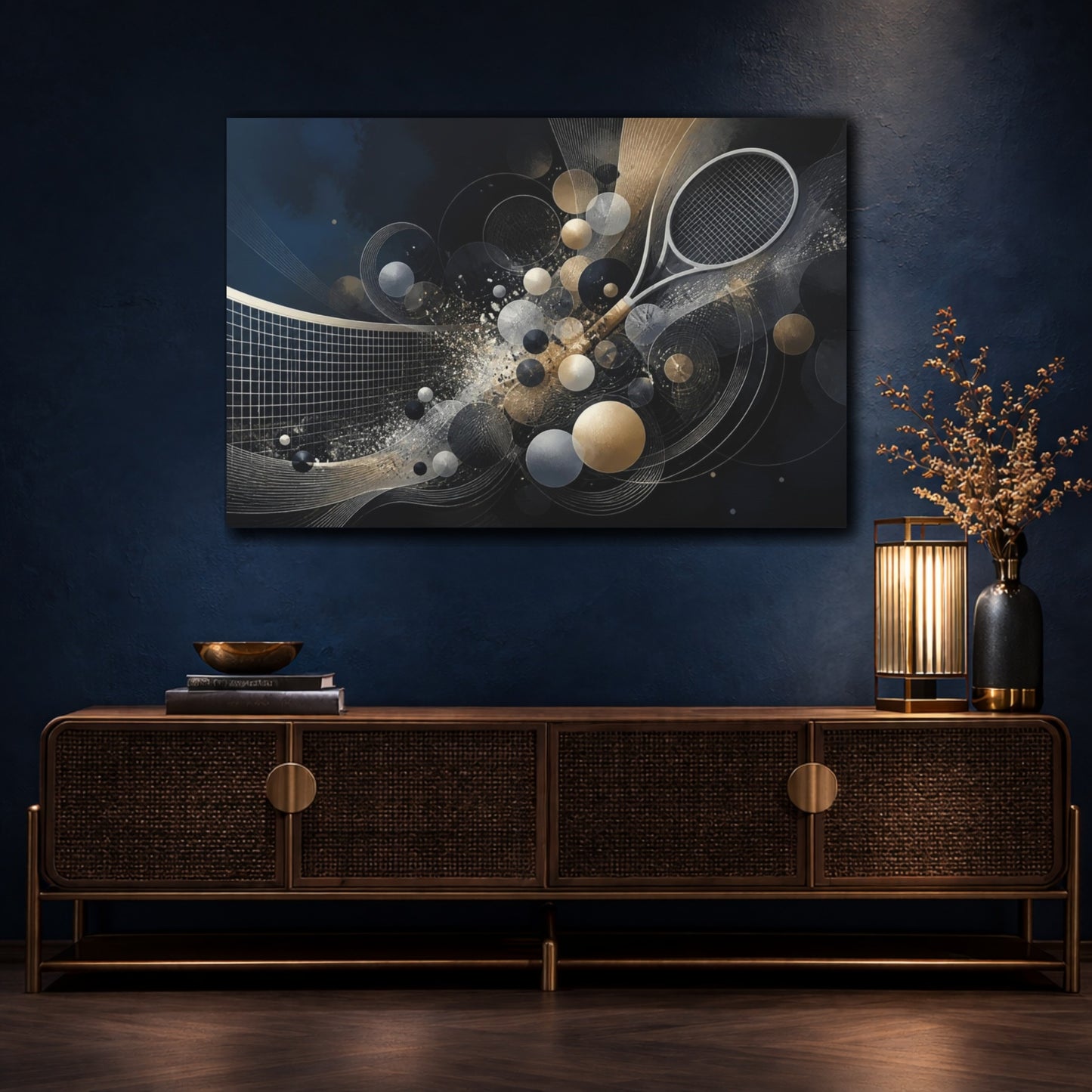 Mockup 4. Luminous Tennis Motion shown as canvas print