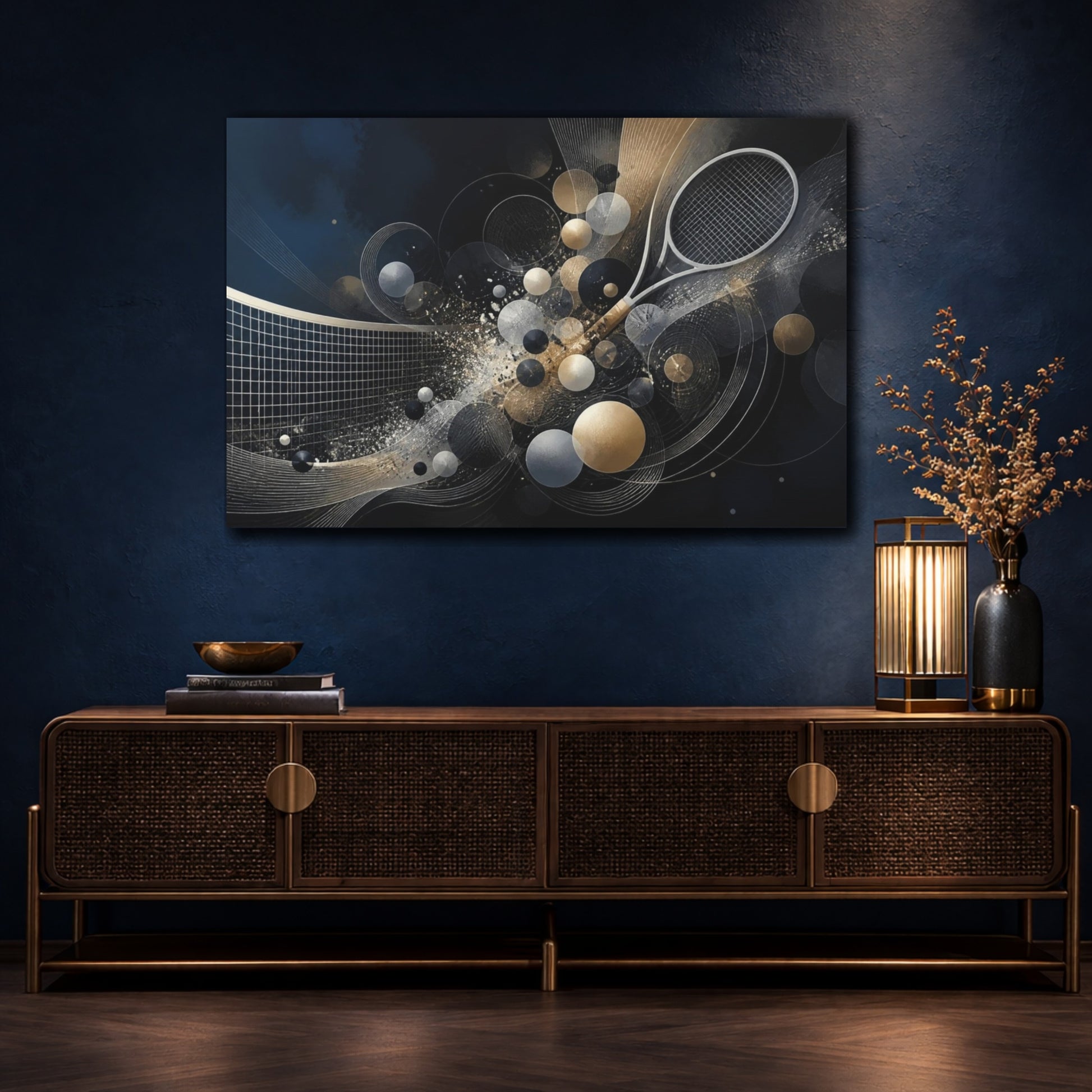Mockup 4. Luminous Tennis Motion shown as canvas print