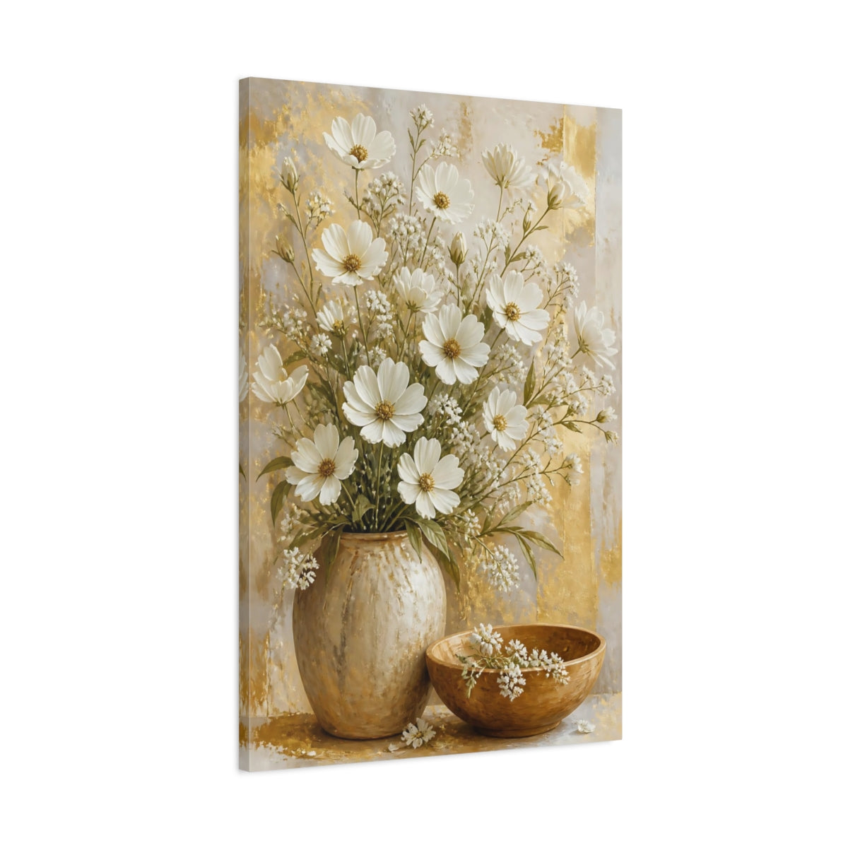 Main Mockup. Luminous White Daisy Bouquet shown as canvas print