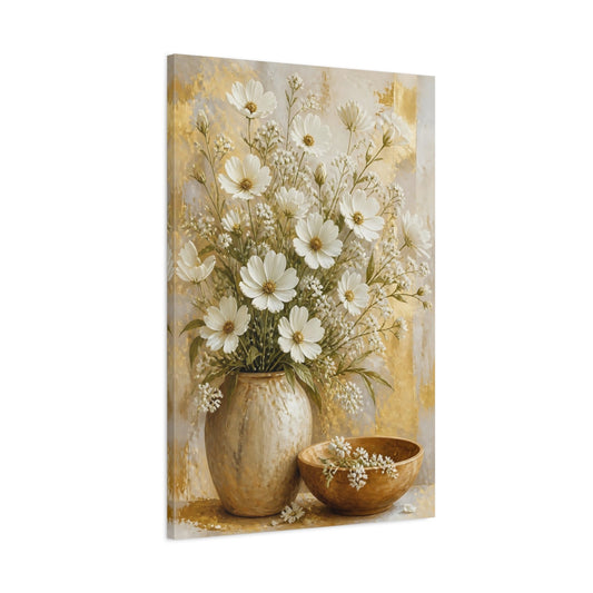Main Mockup. Luminous White Daisy Bouquet shown as canvas print