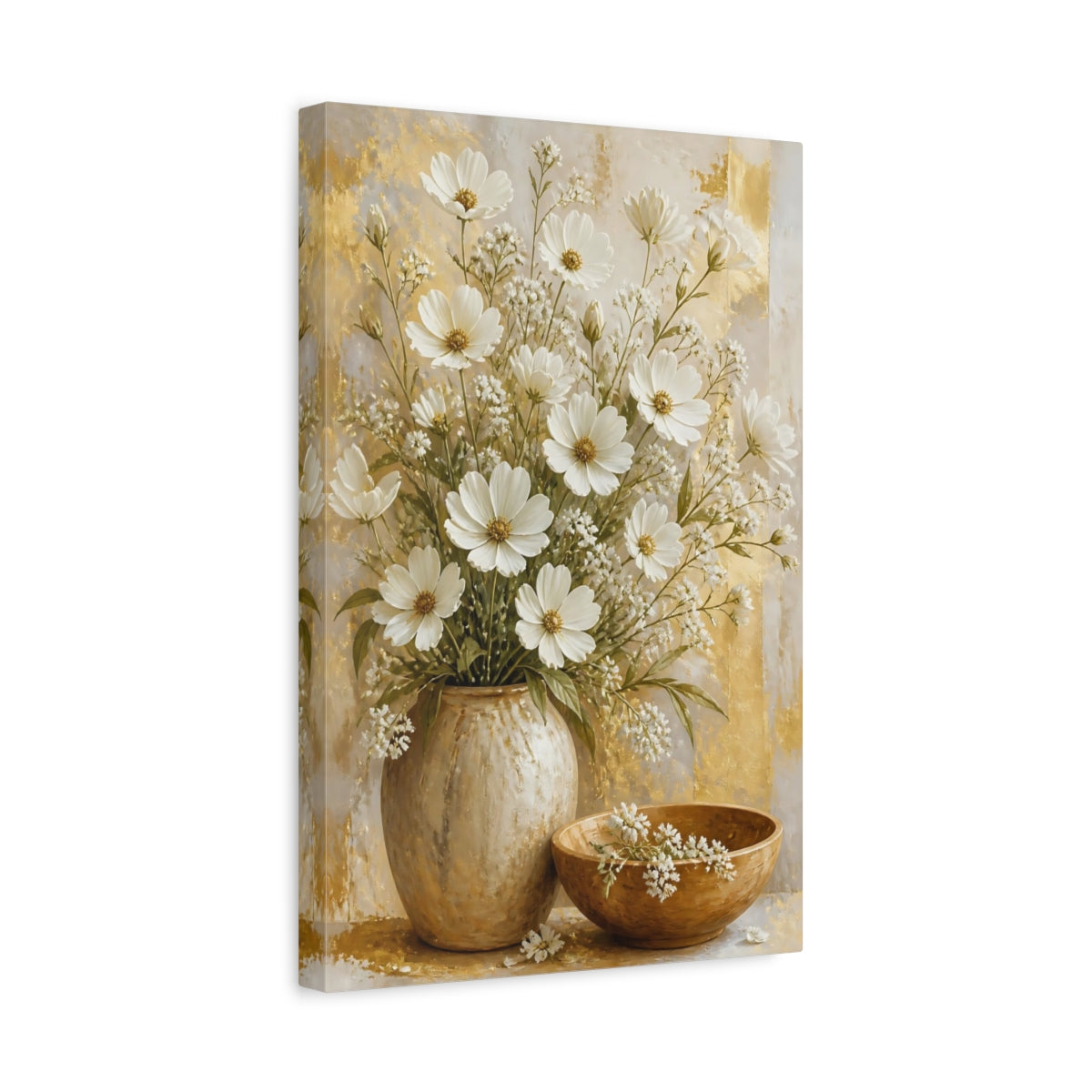 Side Mockup 4. Luminous White Daisy Bouquet shown as canvas print