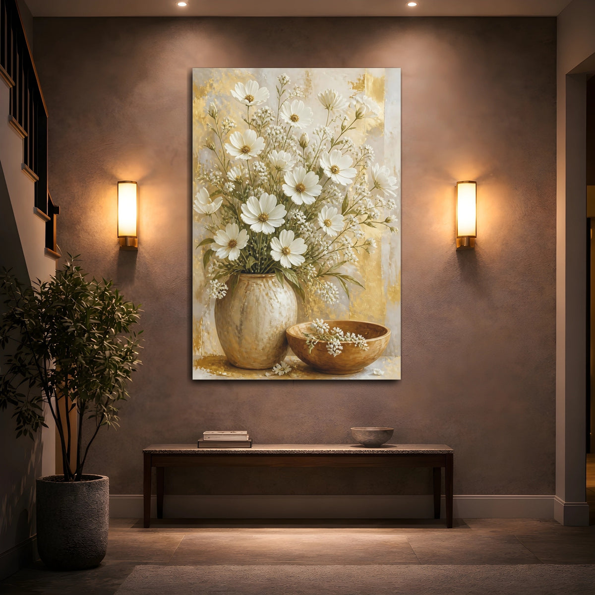 Mockup 2. Luminous White Daisy Bouquet shown as canvas print