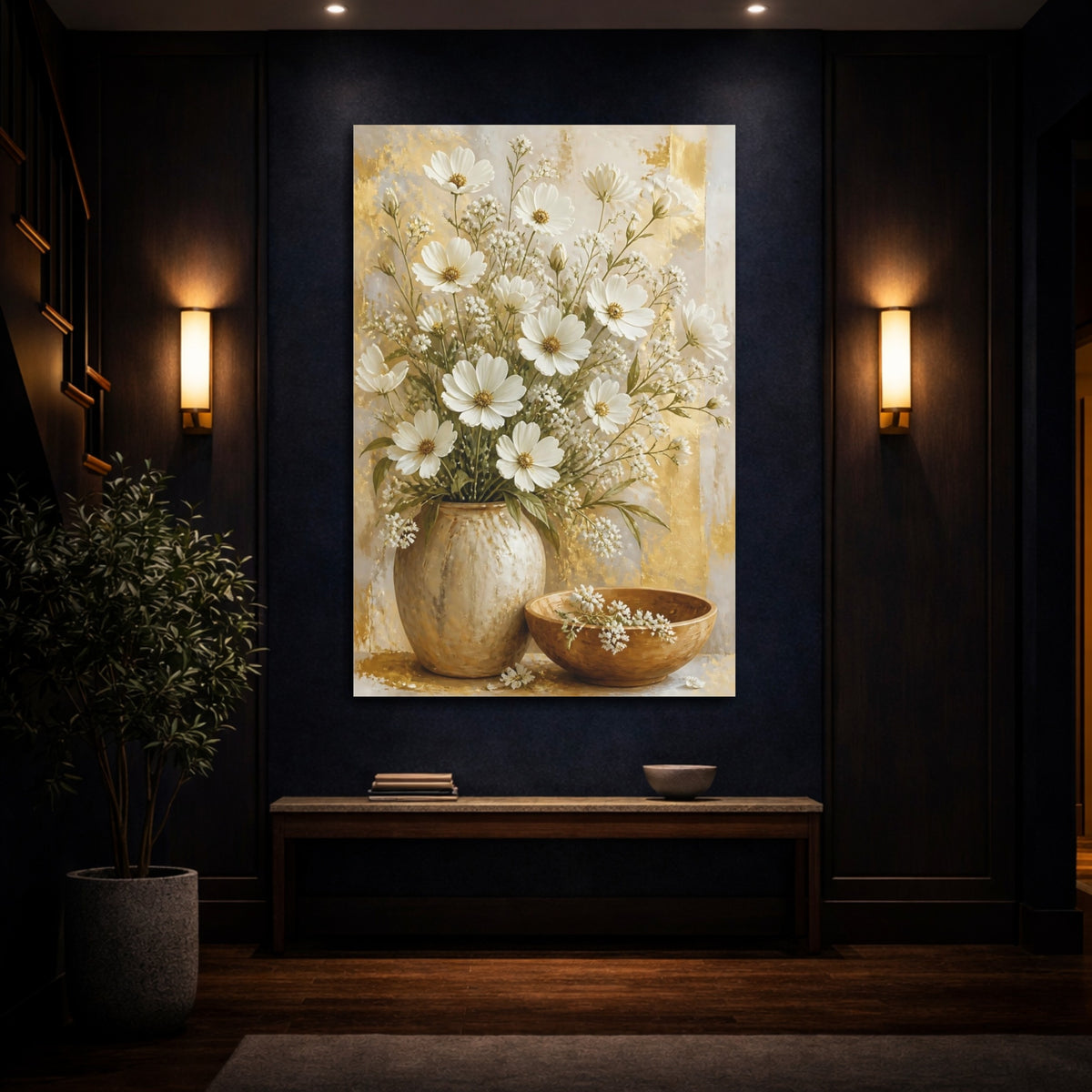 Mockup 4. Luminous White Daisy Bouquet shown as canvas print