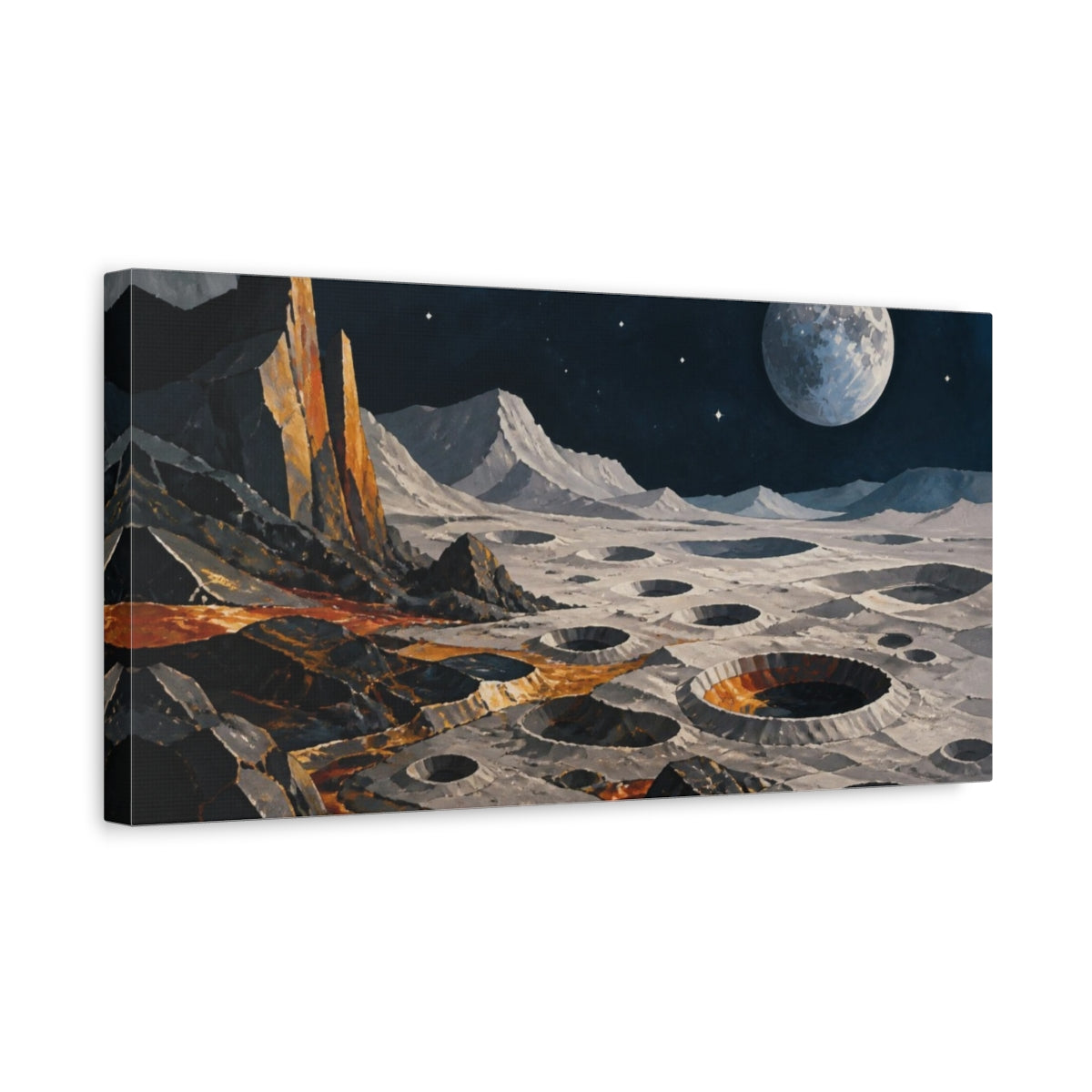 Side Mockup 3. Lunar Crater Vista shown as canvas print