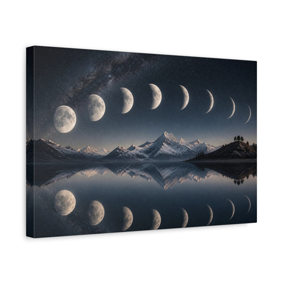 Side Mockup 4. Lunar Phases Over Mountain Lake shown as canvas print