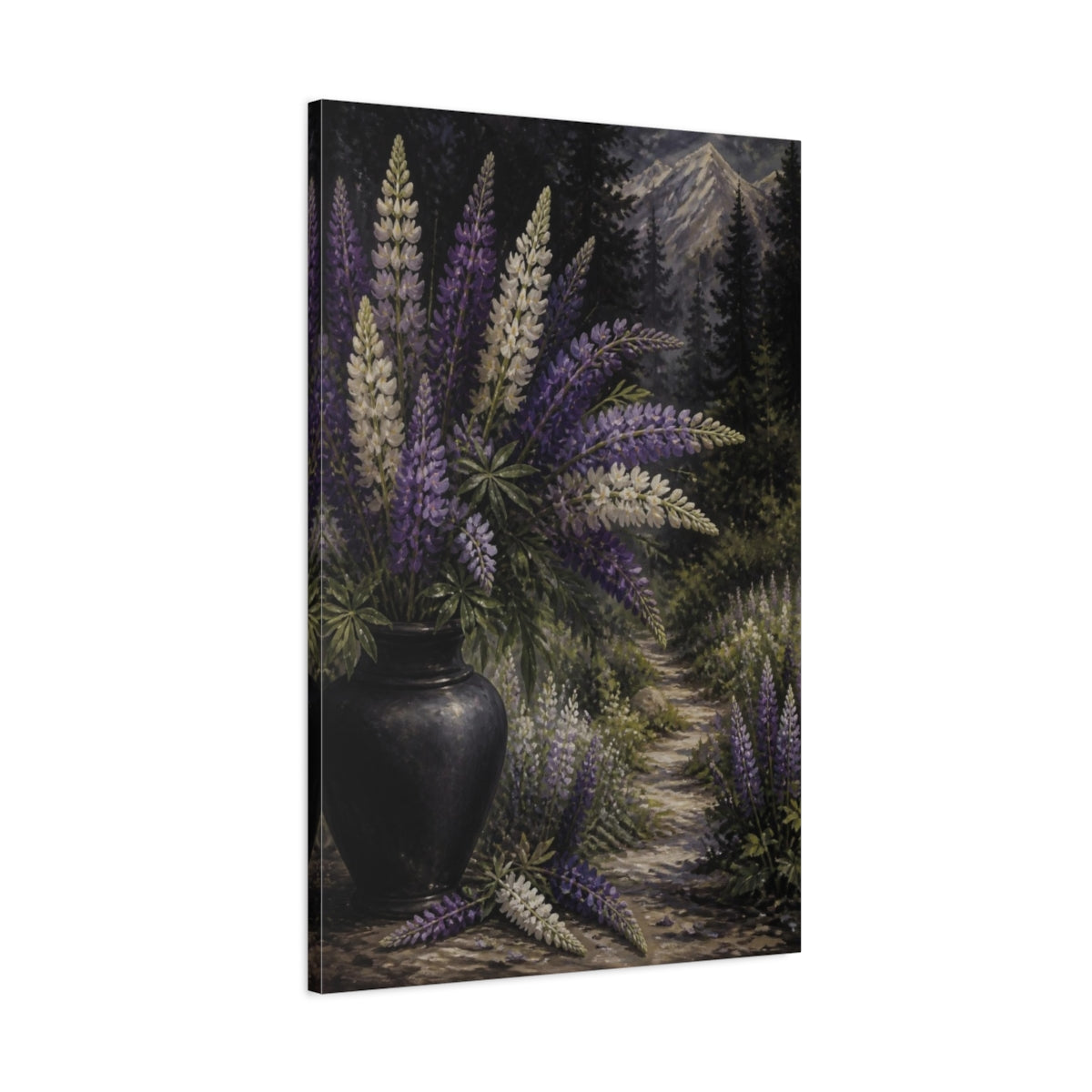 Main Mockup. Lupine Flower Bouquet shown as canvas print