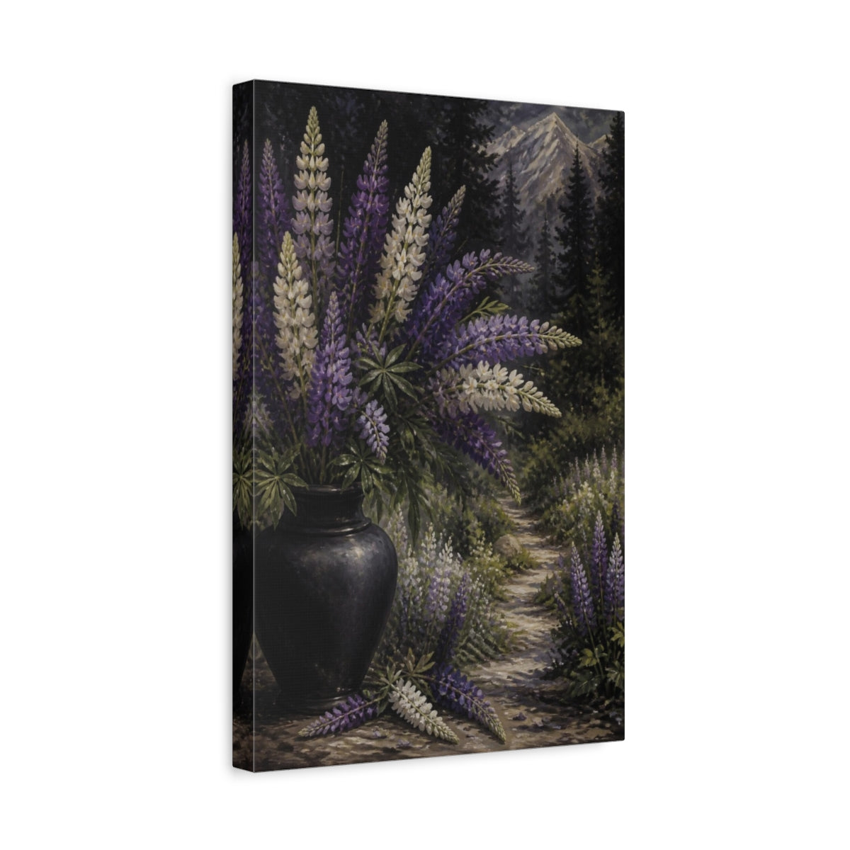 Side Mockup 4. Lupine Flower Bouquet shown as canvas print