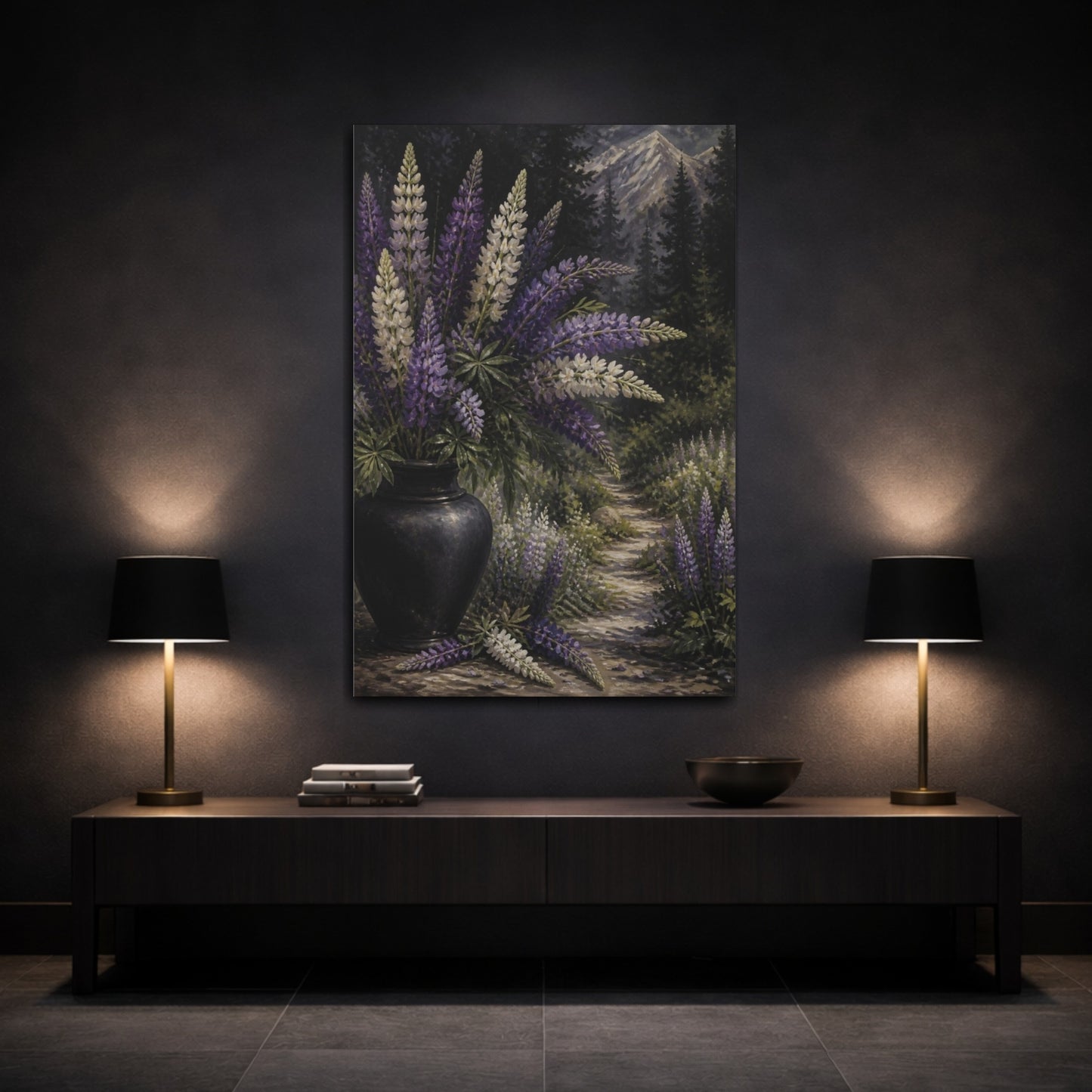 Mockup 3. Lupine Flower Bouquet shown as canvas print