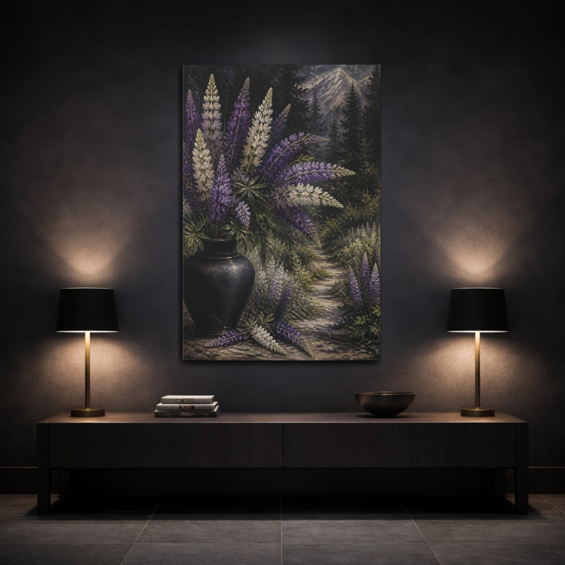 Mockup 3. Lupine Flower Bouquet shown as canvas print