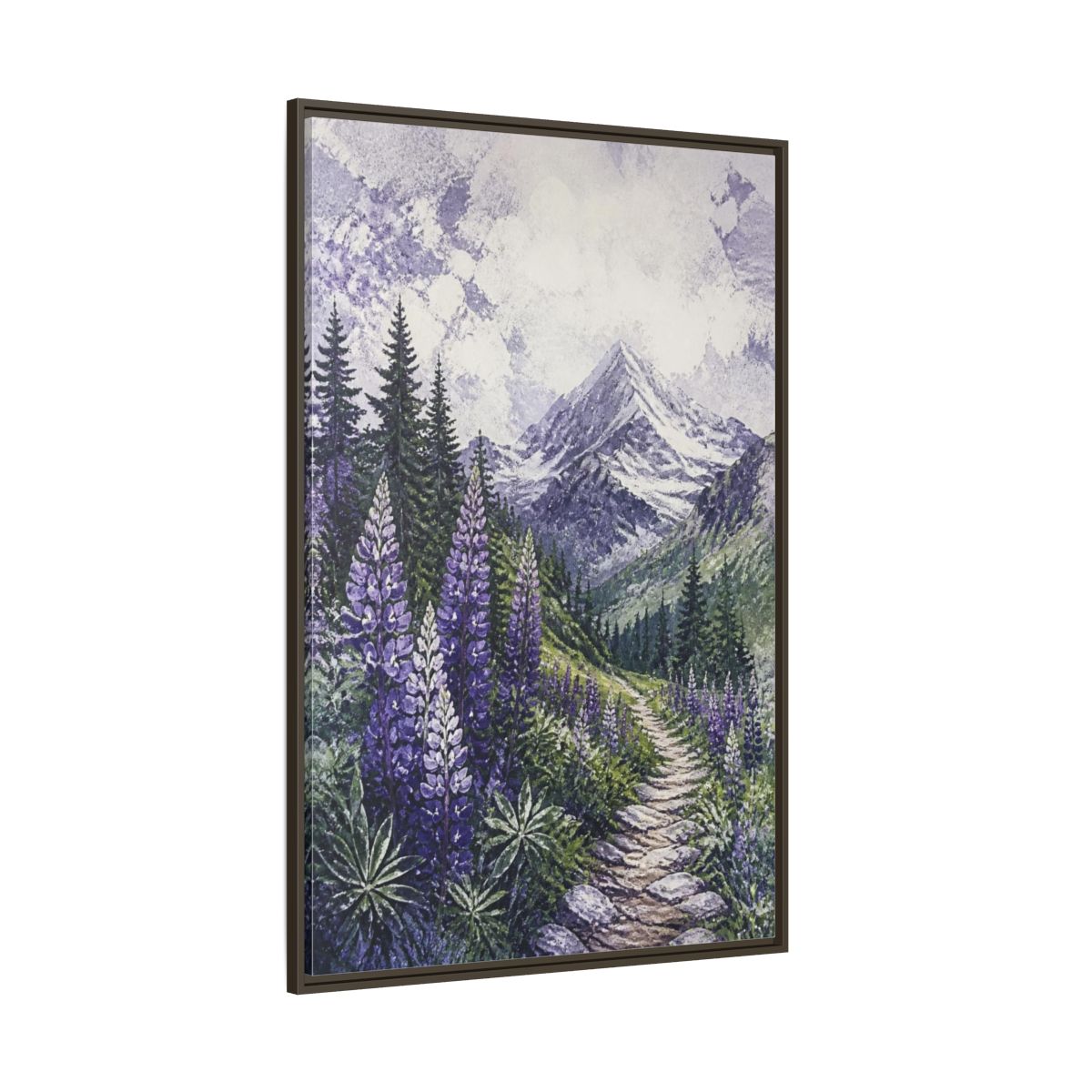 Side Mockup 8. Lupine Nature Trail shown as framed canvas print