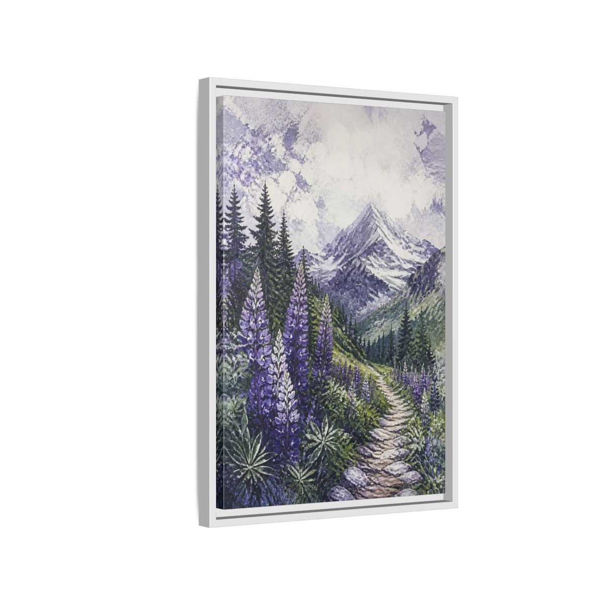 Side Mockup 1. Lupine Nature Trail shown as framed canvas print