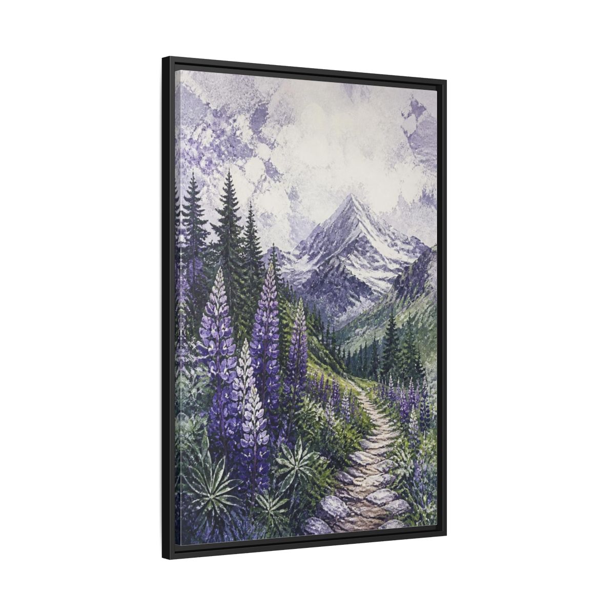 Side Mockup 13. Lupine Nature Trail shown as framed canvas print