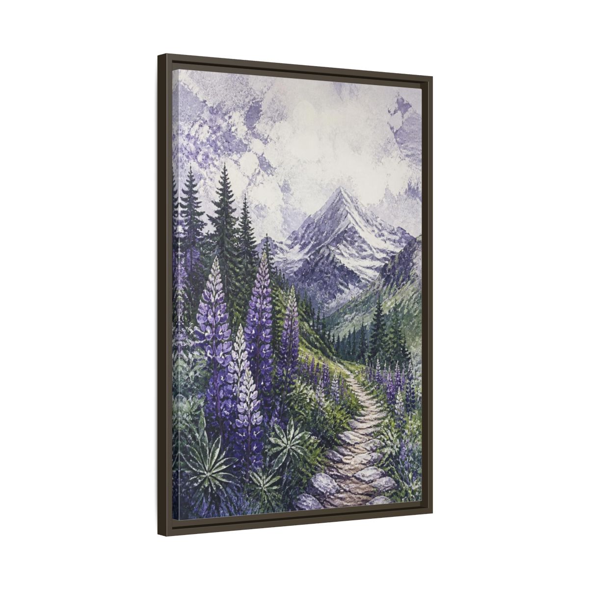 Side Mockup 11. Lupine Nature Trail shown as framed canvas print