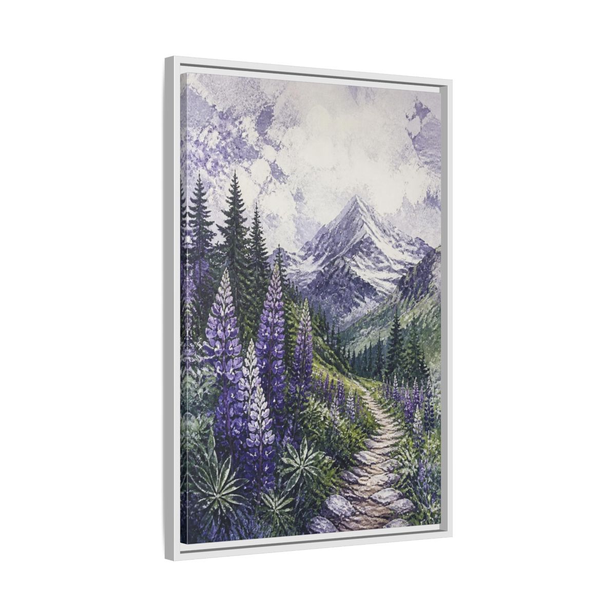 Side Mockup 10. Lupine Nature Trail shown as framed canvas print
