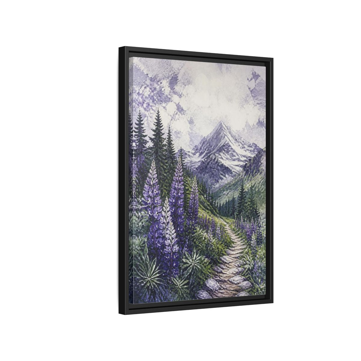 Side Mockup 3. Lupine Nature Trail shown as framed canvas print