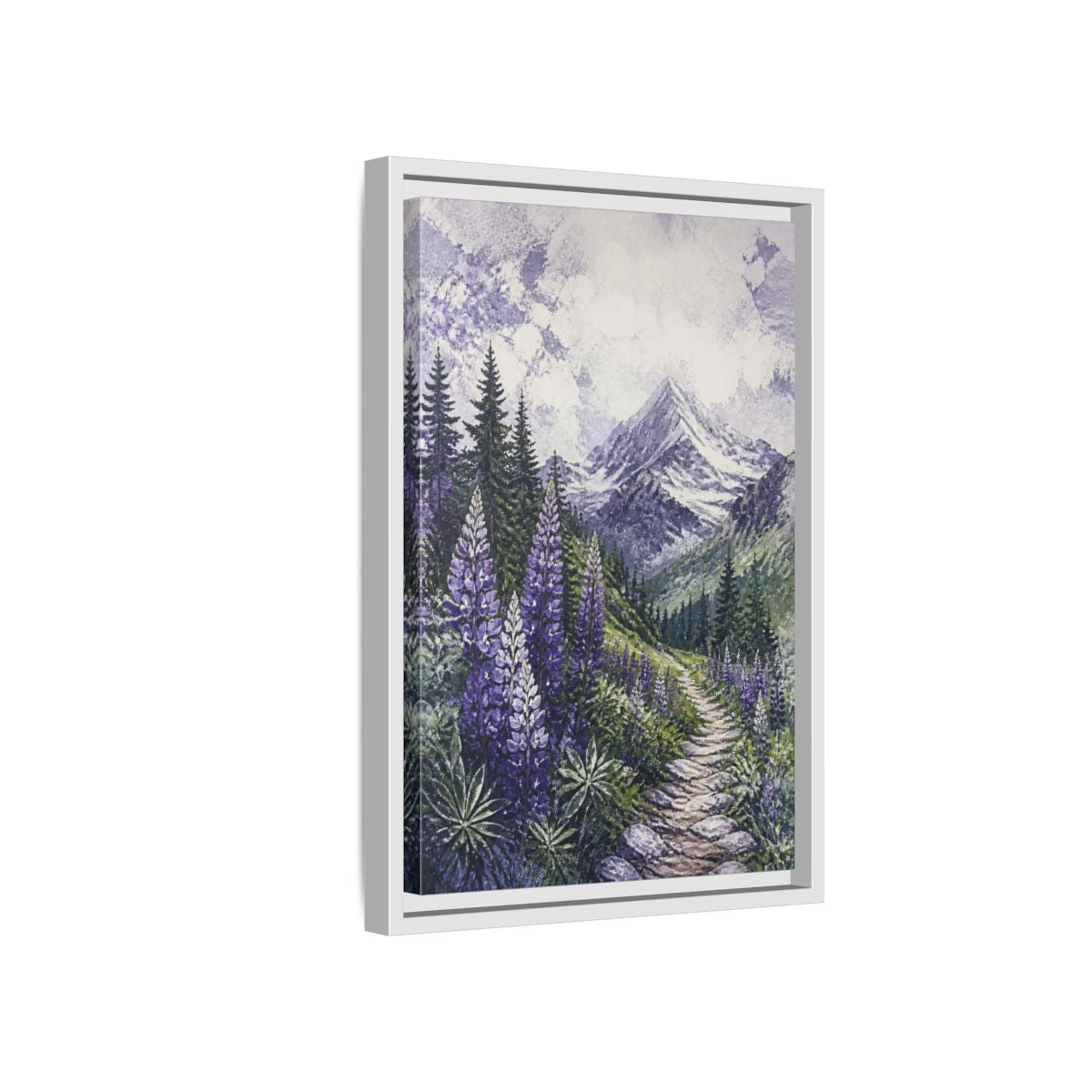 Side Mockup 4. Lupine Nature Trail shown as framed canvas print