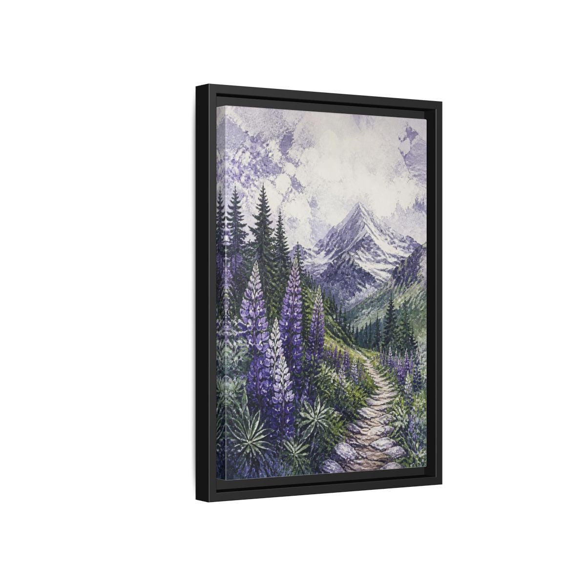 Side Mockup 6. Lupine Nature Trail shown as framed canvas print