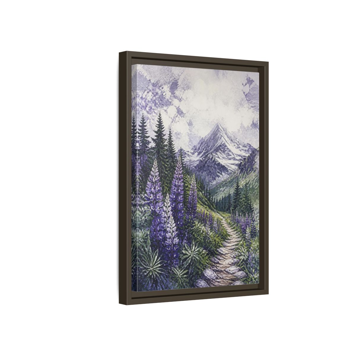 Side Mockup 5. Lupine Nature Trail shown as framed canvas print