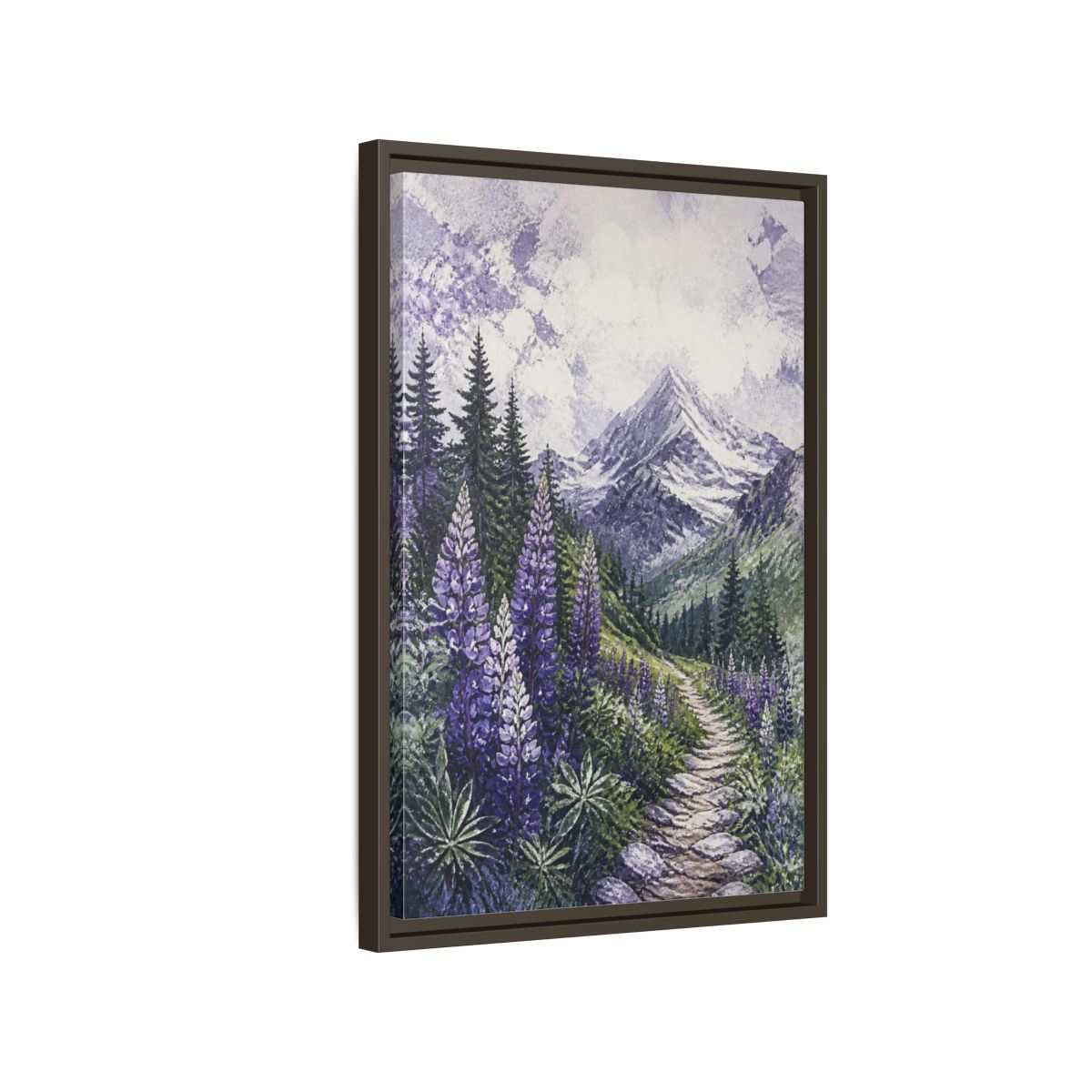 Side Mockup 2. Lupine Nature Trail shown as framed canvas print