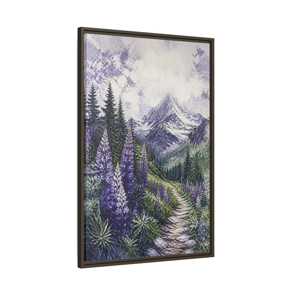 Main Mockup. Lupine Nature Trail shown as framed canvas print
