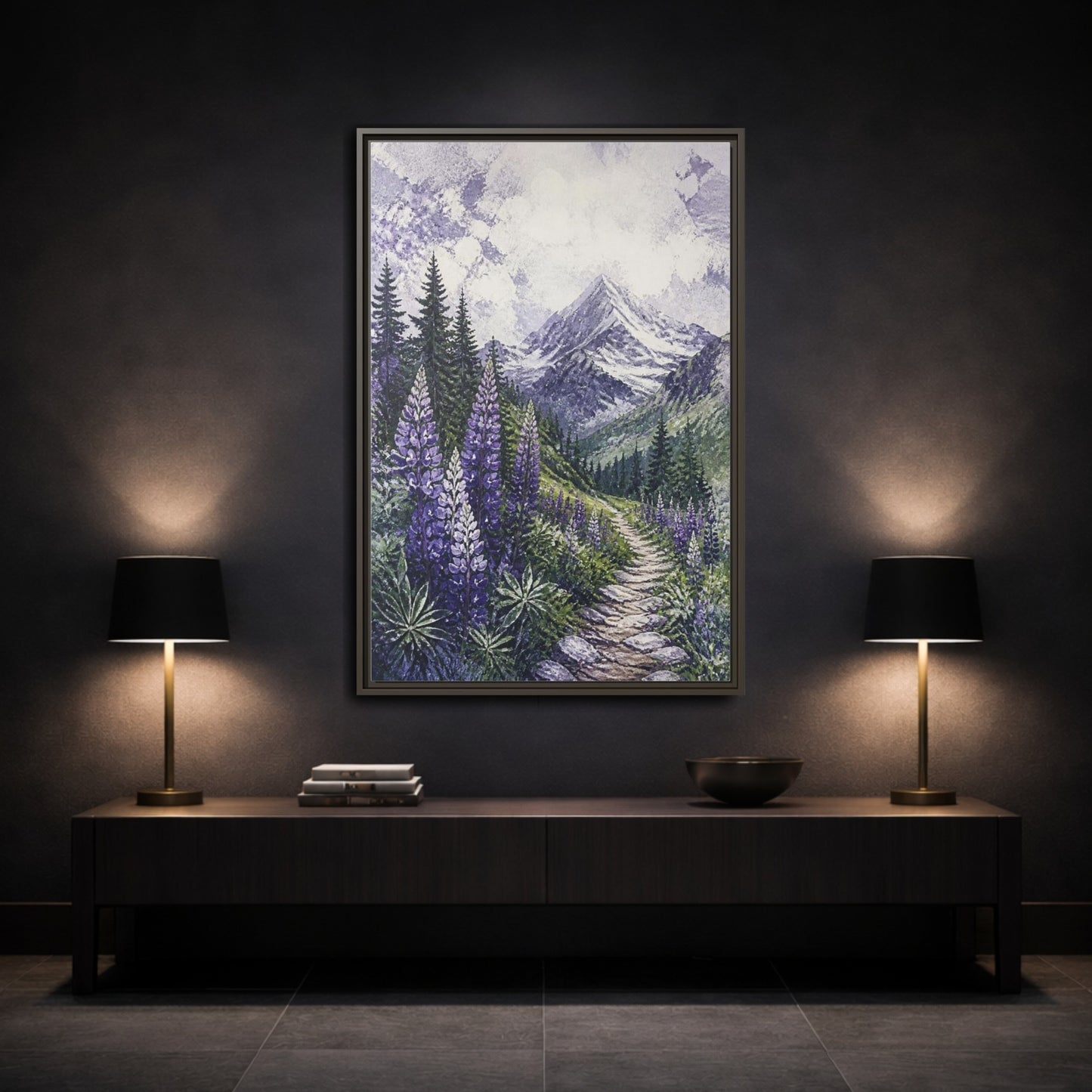Mockup 3. Lupine Nature Trail shown as framed canvas print