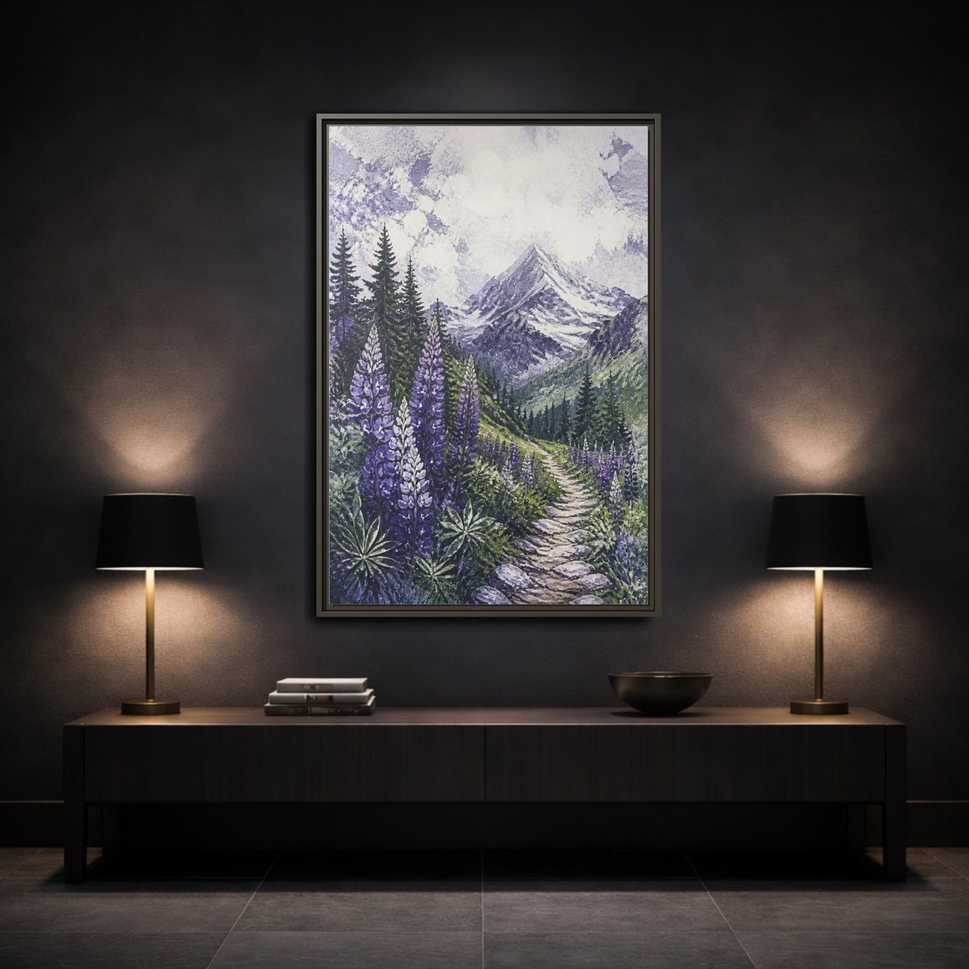 Mockup 3. Lupine Nature Trail shown as framed canvas print