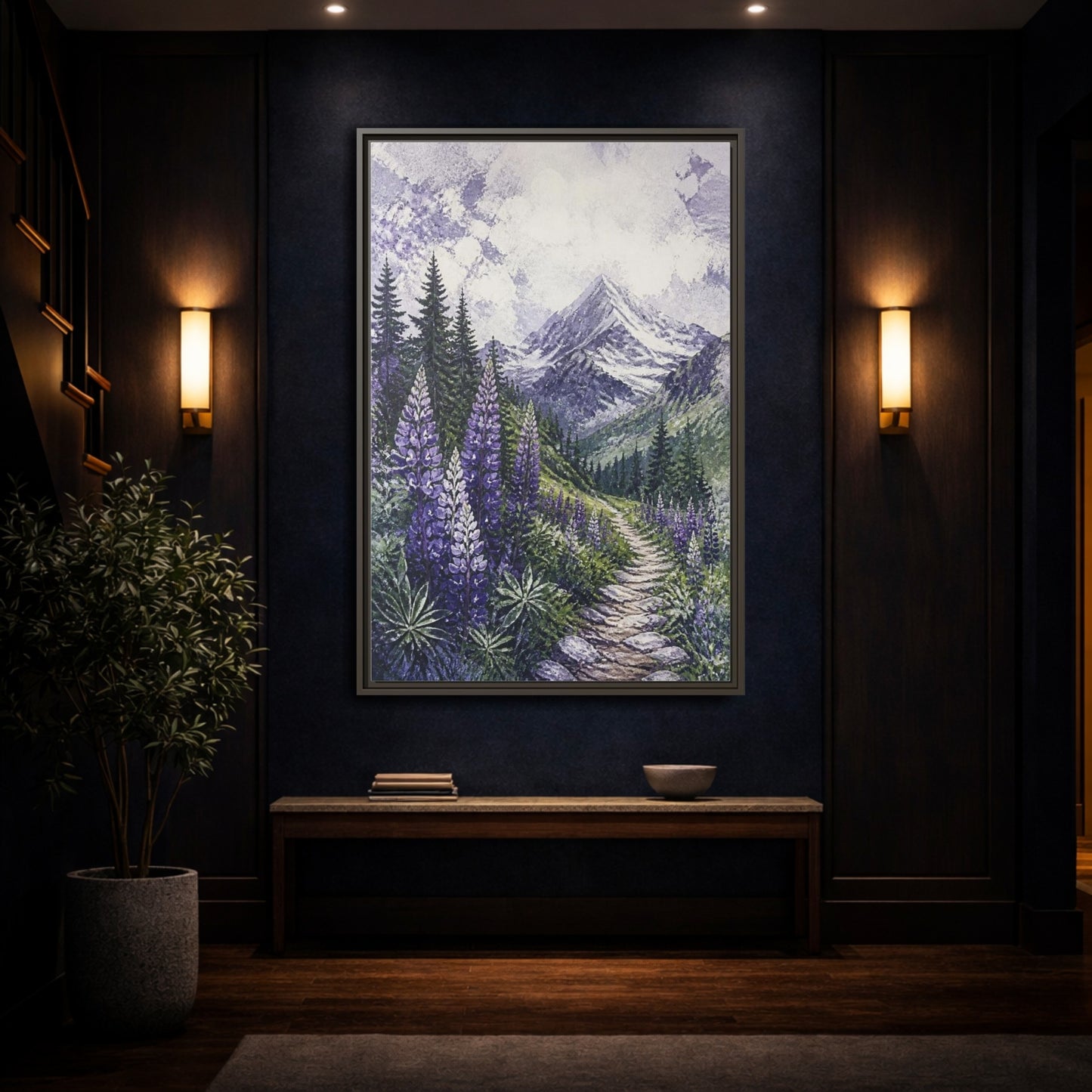 Mockup 4. Lupine Nature Trail shown as framed canvas print