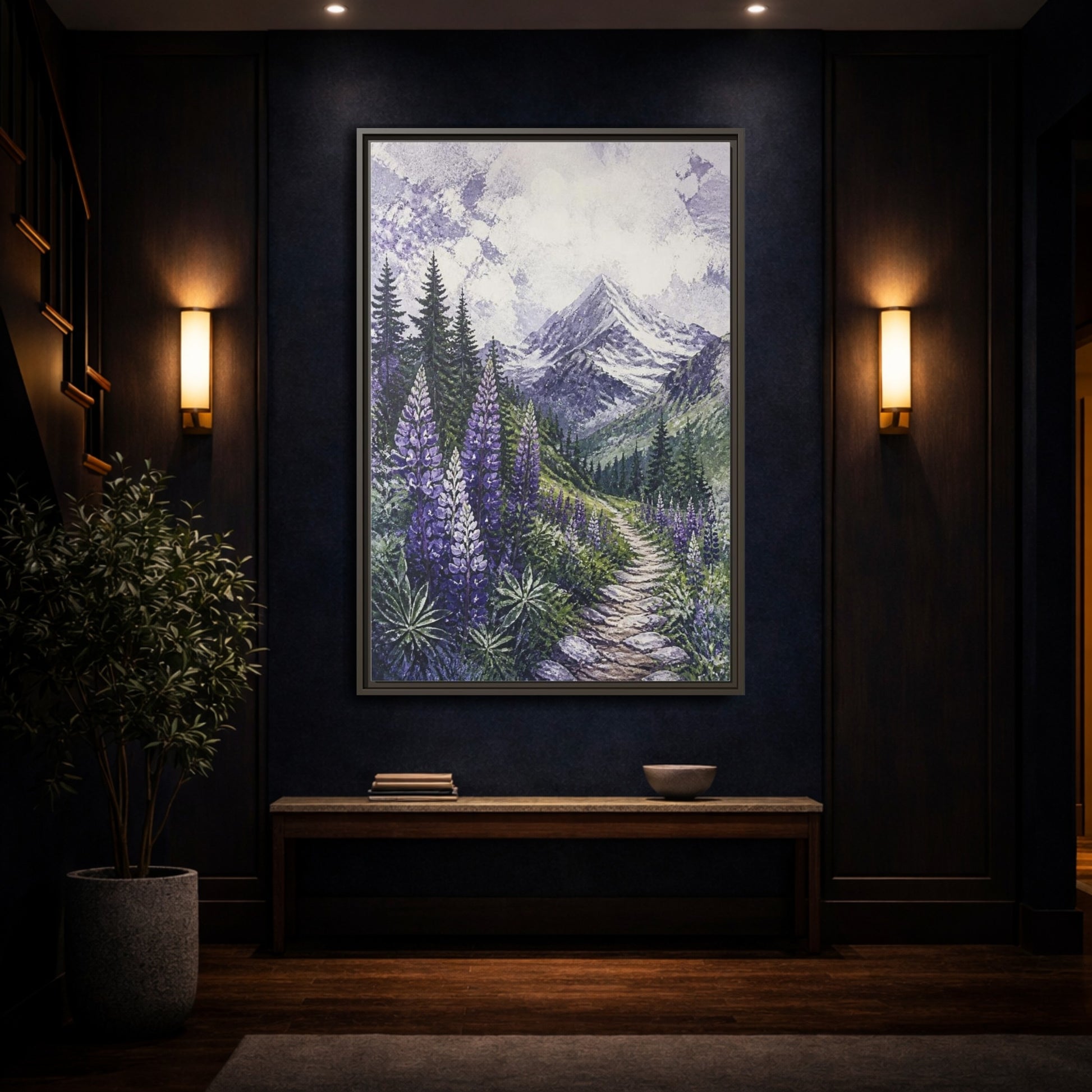 Mockup 4. Lupine Nature Trail shown as framed canvas print