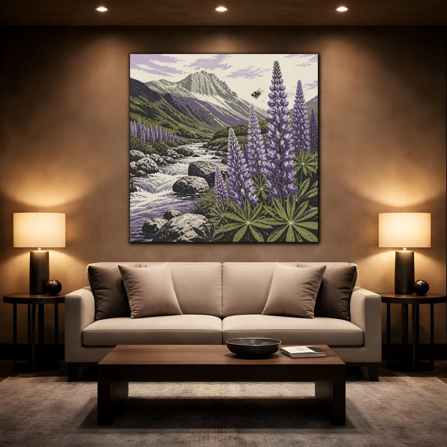 Mockup 2. Lupine Stream Nature shown as canvas print