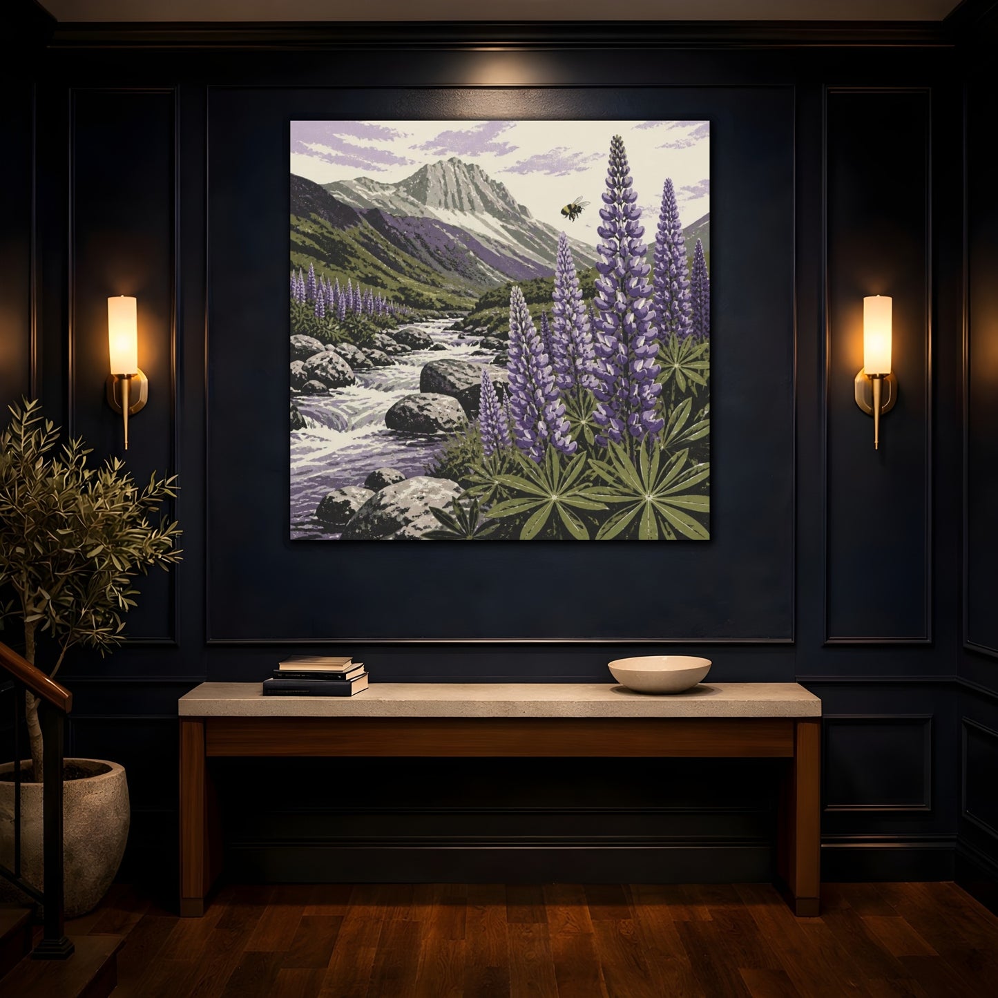 Mockup 4. Lupine Stream Nature shown as canvas print