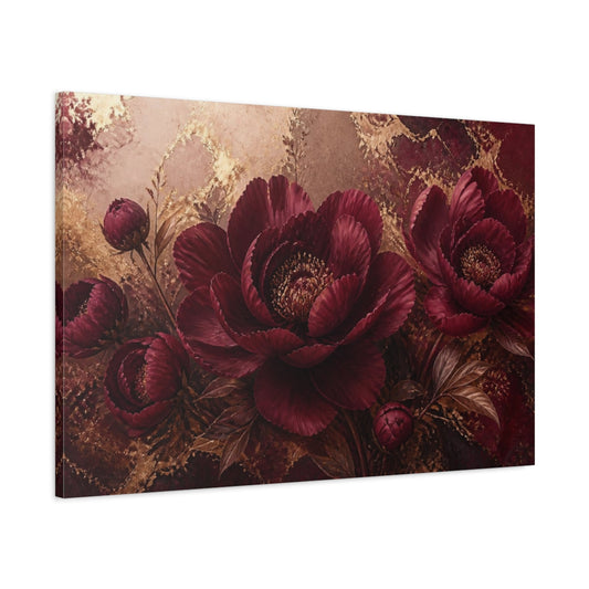 Main Mockup. Luxe Burgundy Peony shown as canvas print
