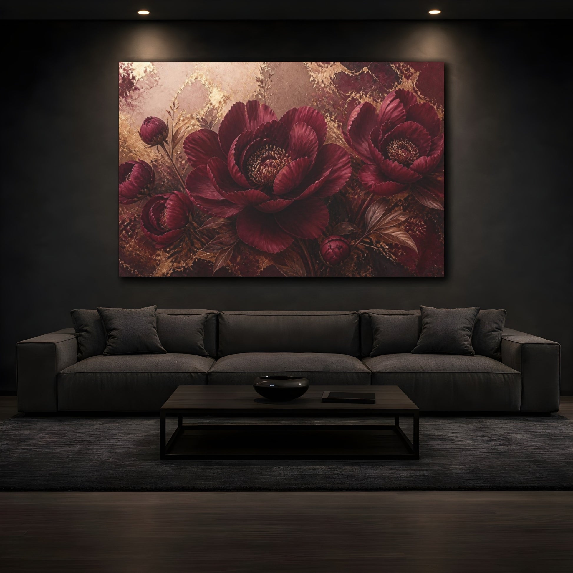 Mockup 3. Luxe Burgundy Peony shown as canvas print