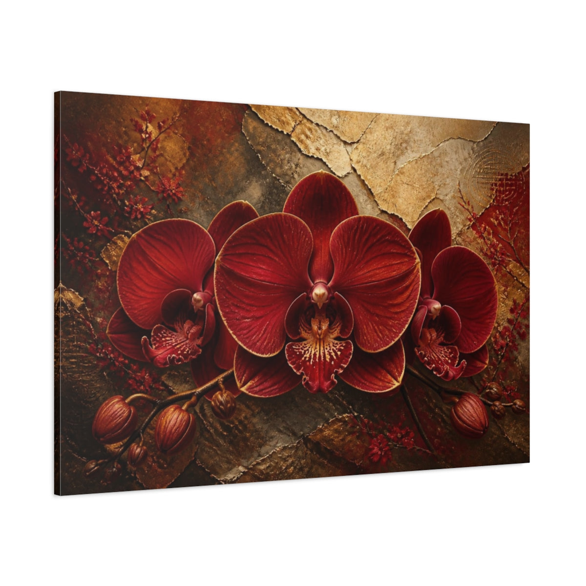 Side Mockup 1. Luxe Crimson Orchid shown as canvas print