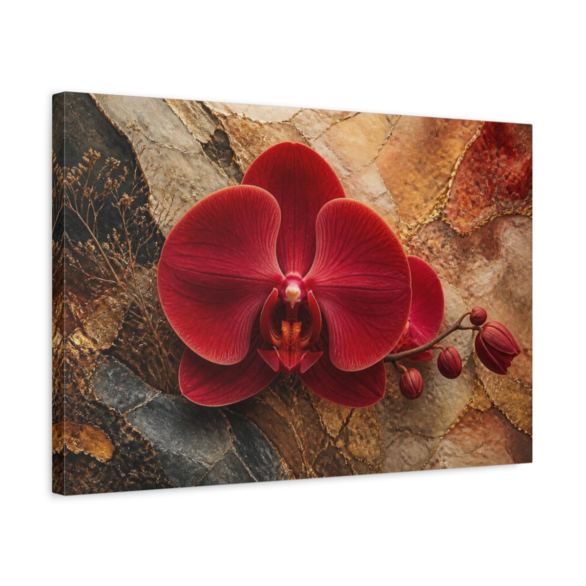 Side Mockup 3. Luxe Crimson Orchid shown as canvas print