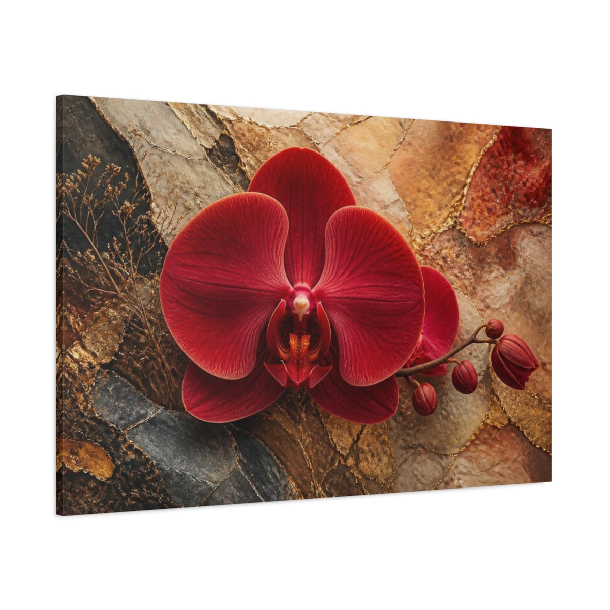 Side Mockup 1. Luxe Crimson Orchid shown as canvas print