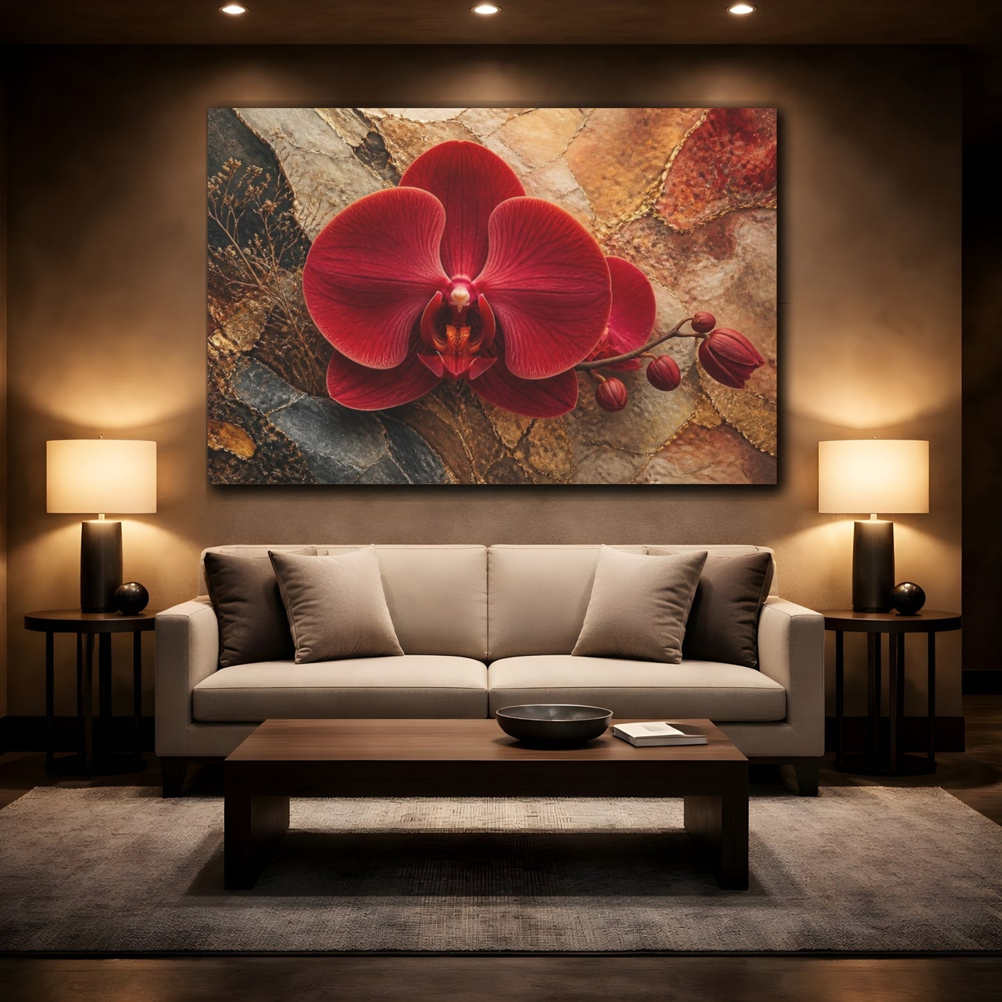 Mockup 2. Luxe Crimson Orchid shown as canvas print