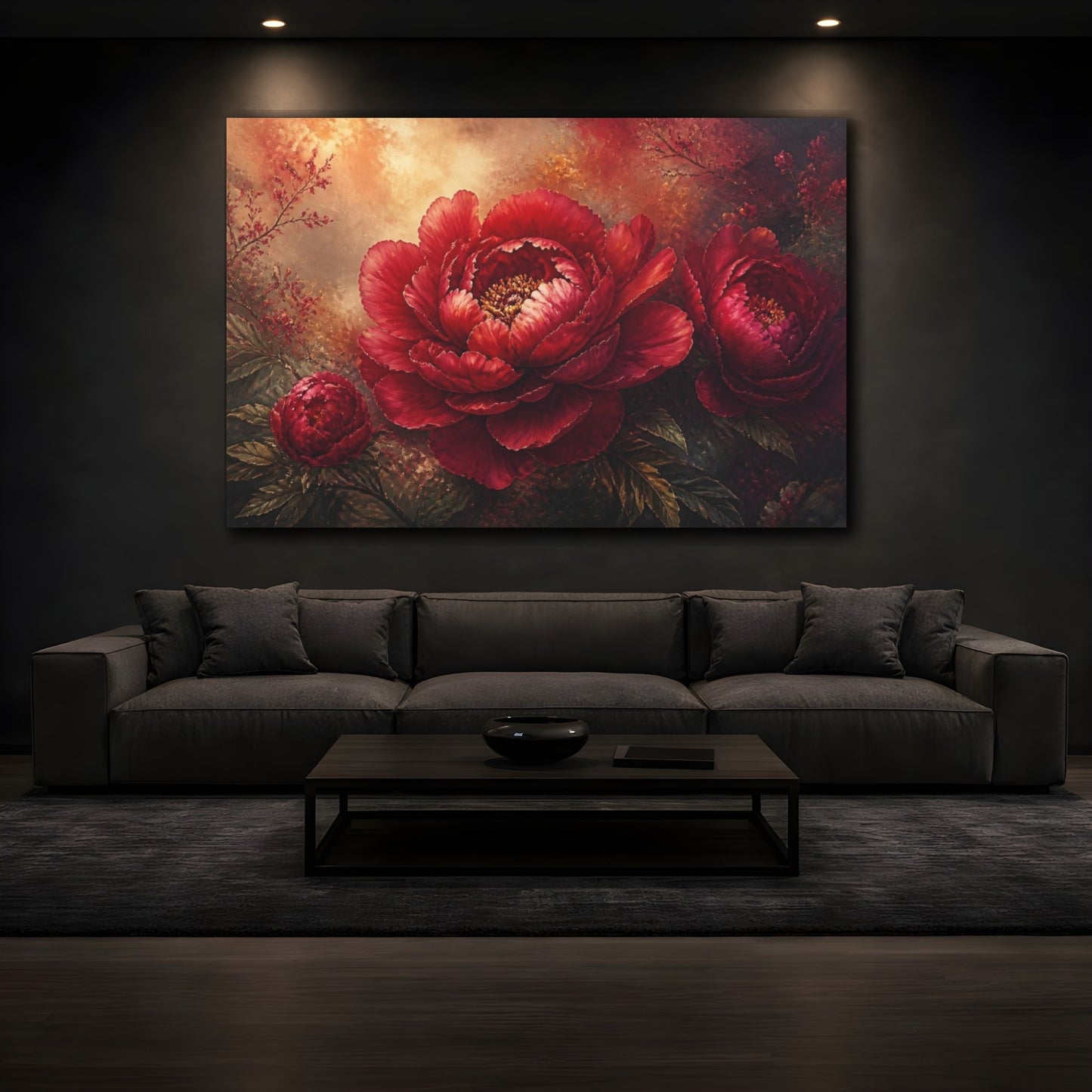 Mockup 3. Luxe Crimson Peony shown as canvas print